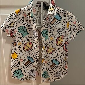 Kids Superhero Print Button Down Shirt - White